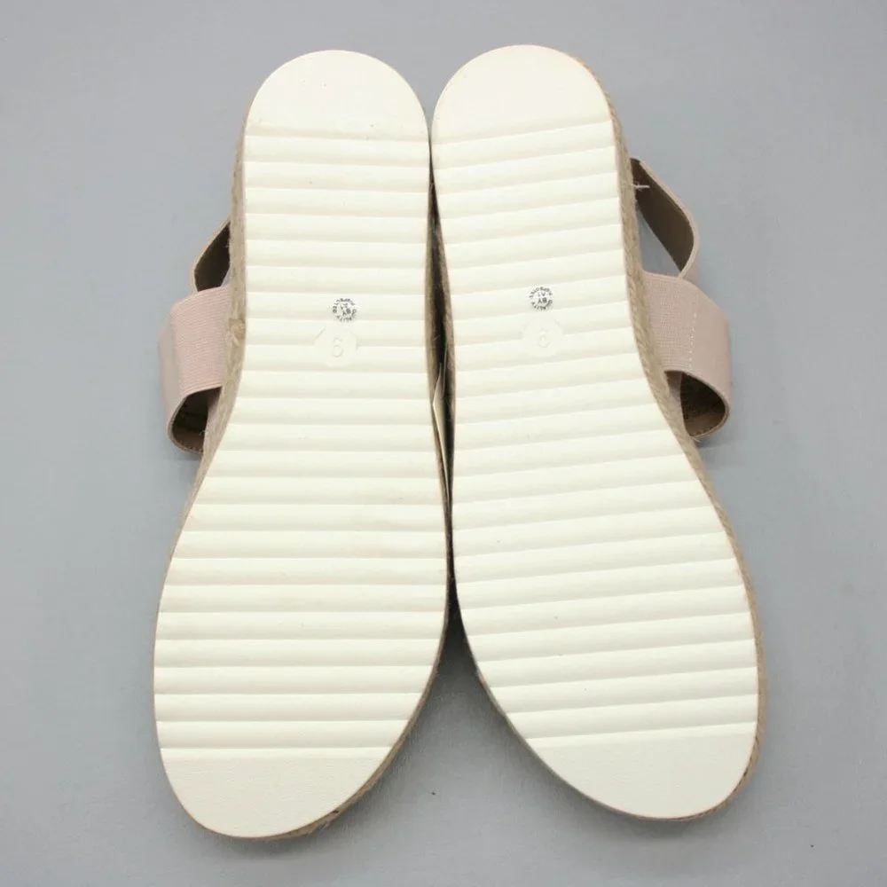 ana Ladies 9 Coy Nude/Tan A New Approach Platform Elastic Slingback Jute Sandals - Picture 9 of 10